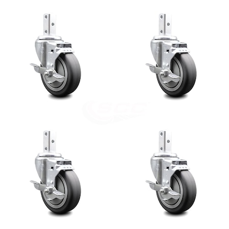 Service Caster 4 Inch Thermoplastic Rubber Swivel 7/8 Inch Square Stem Caster Set with Brake SCC-SQ20S414-TPRB-TLB-78-4